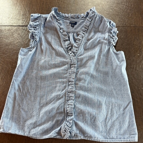 J. Crew Tops - J. Crew Women’s Ruffled Denim Blue Top Sz M